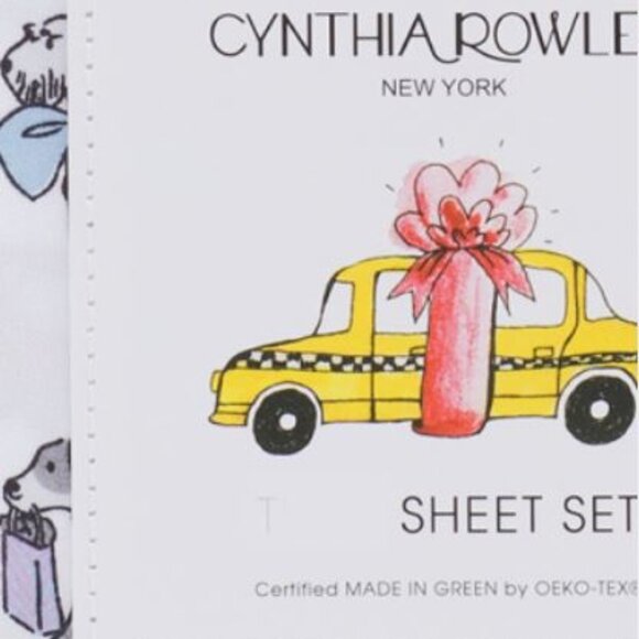 NWT CYNTHIA ROWLEY Puppy Holiday Cheer Queen Sheet Set - Picture 3 of 6